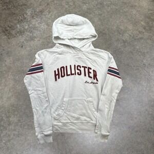 Hollister Los Angeles Hoodie White Burgundy Raglan Sleeve Y2K Vintage Small